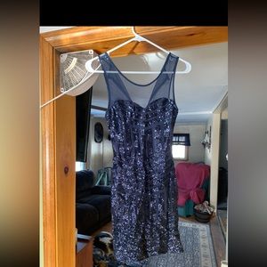 Blue sequins tight formal dress